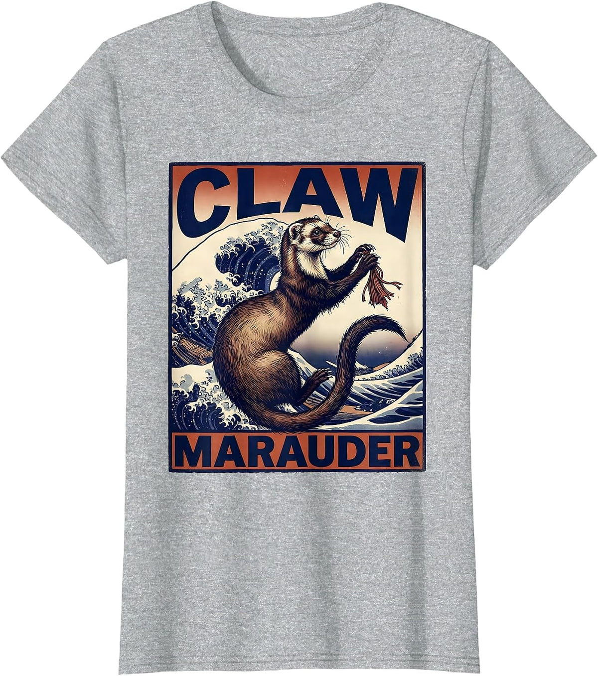 Claw Marauder Ukiyo-e Ferret Lover Gift T-Shirt - Heather Grey