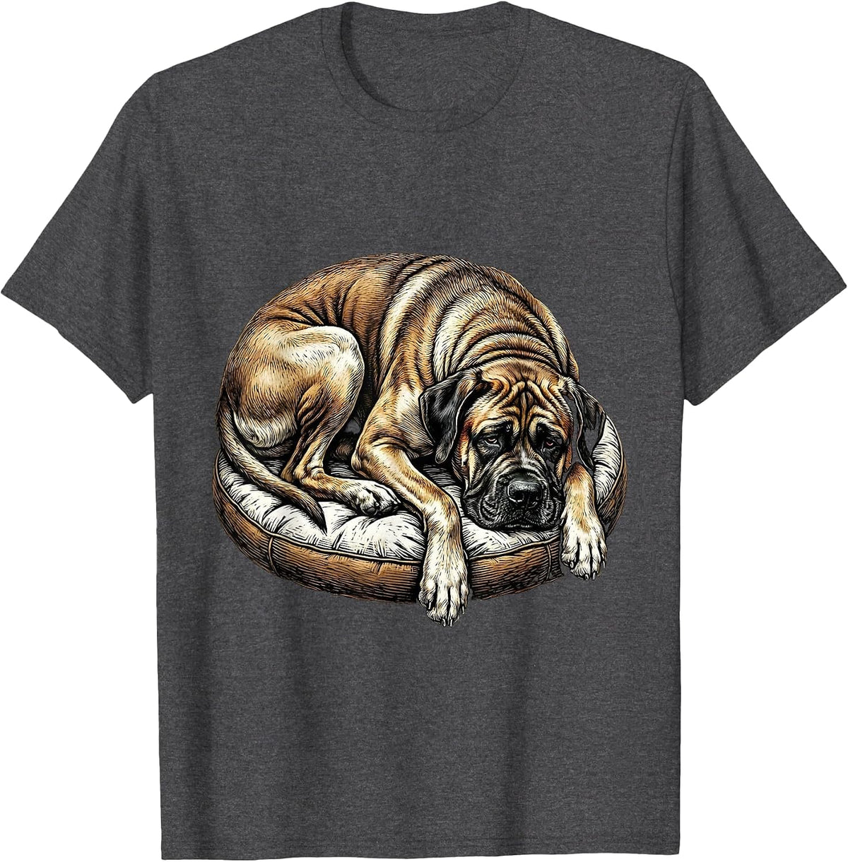 Men's Great Dane Tiny Bed Funny Dog Lover Graphic T-Shirt - Dark Heather Grey