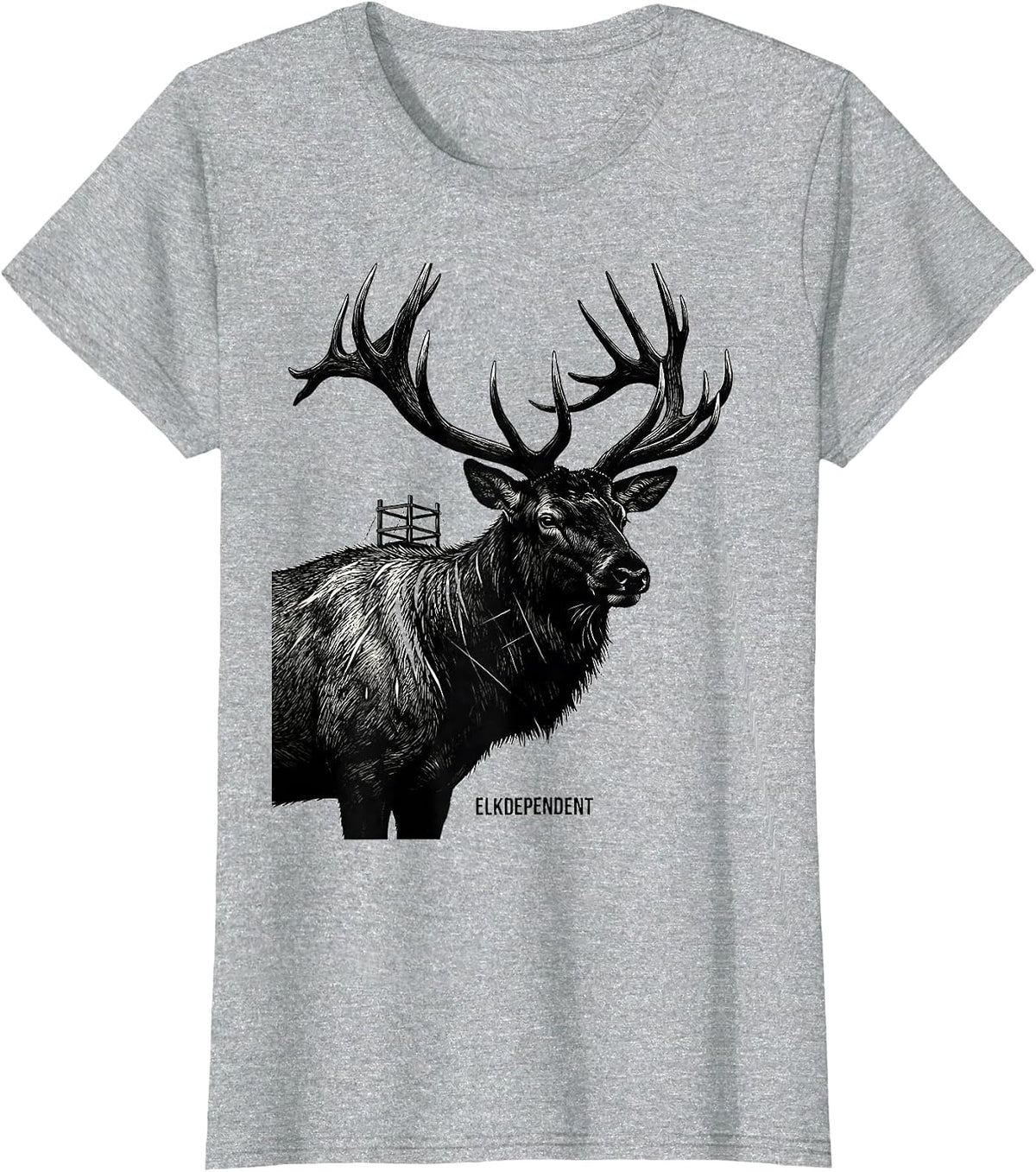 Elkdependent Scratchboard Elk Hunting Silhouette Outdoor T-Shirt - Heather Grey