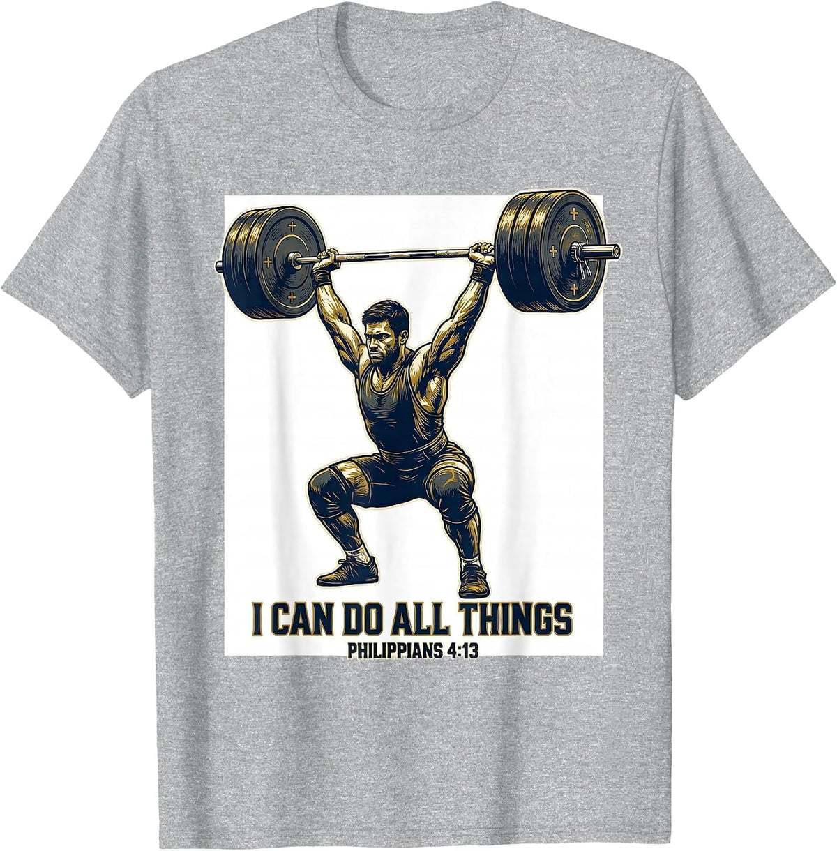 Men's I Can Do All Things Christian Weightlifter Scripture Humor T-Shirt - Heather Grey
