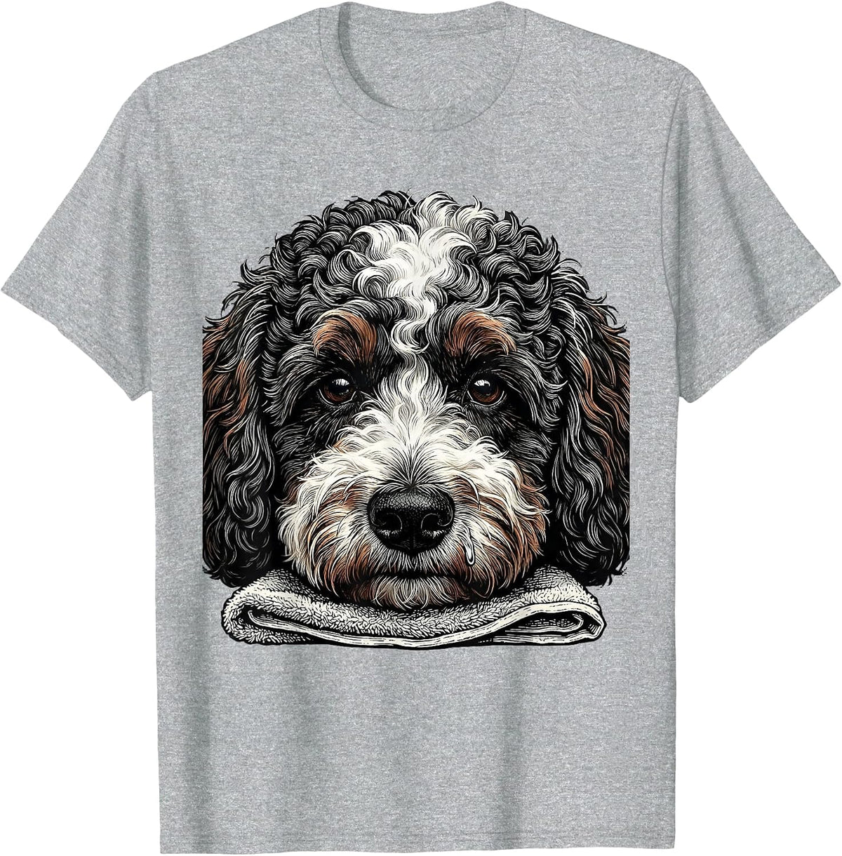 Men's Bernedoodle Tightly Cropped Woodcut Engraving Dog Lover T-Shirt - Heather Grey