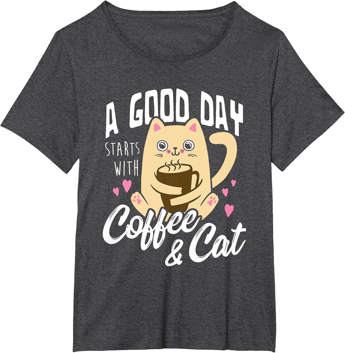 Cat & Coffee Mug - Funny Cat Lover T-Shirt - Dark Heather Grey
