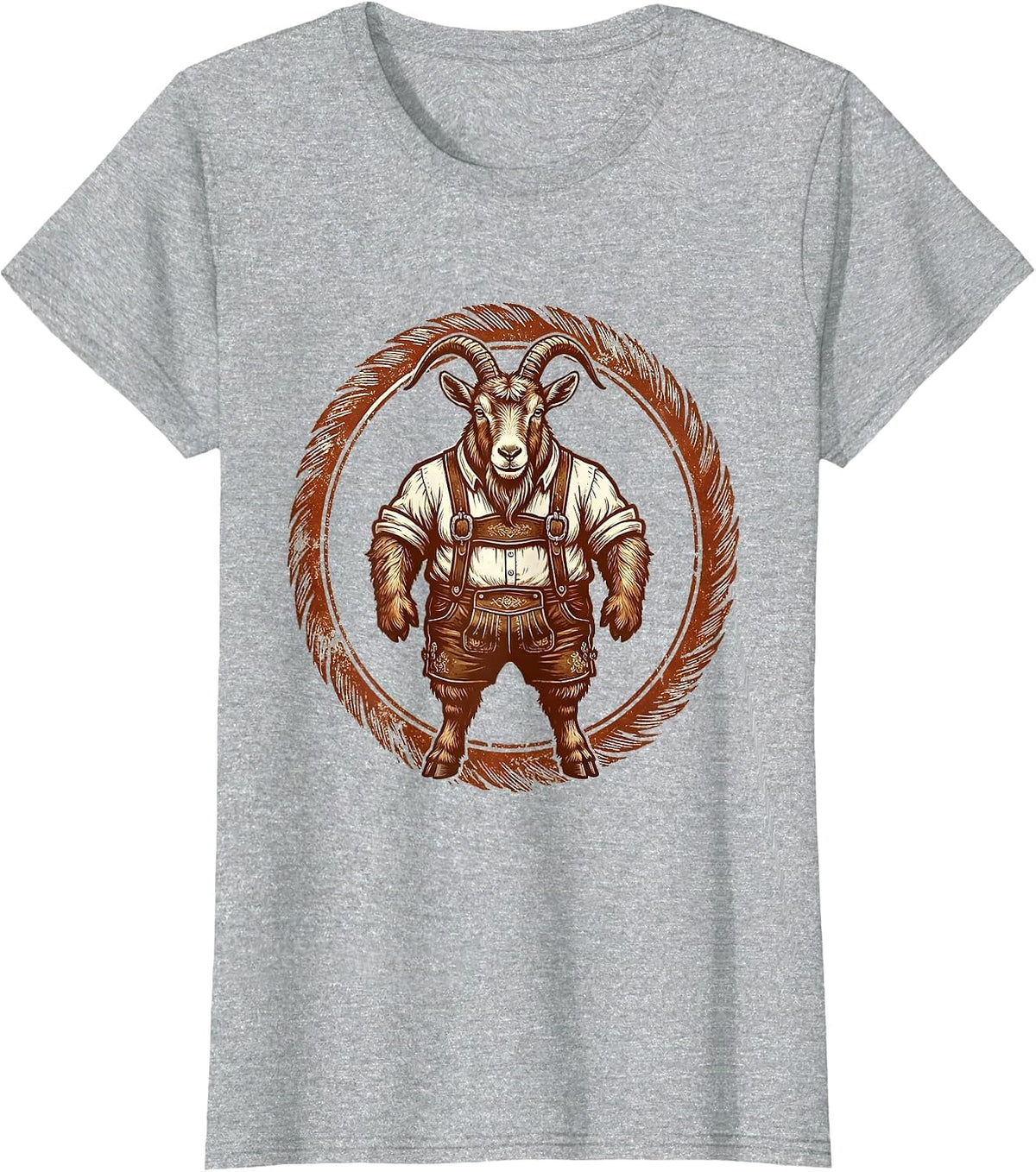 Alpine Goat in Lederhosen Bavarian Illustration T-Shirt - Heather Grey