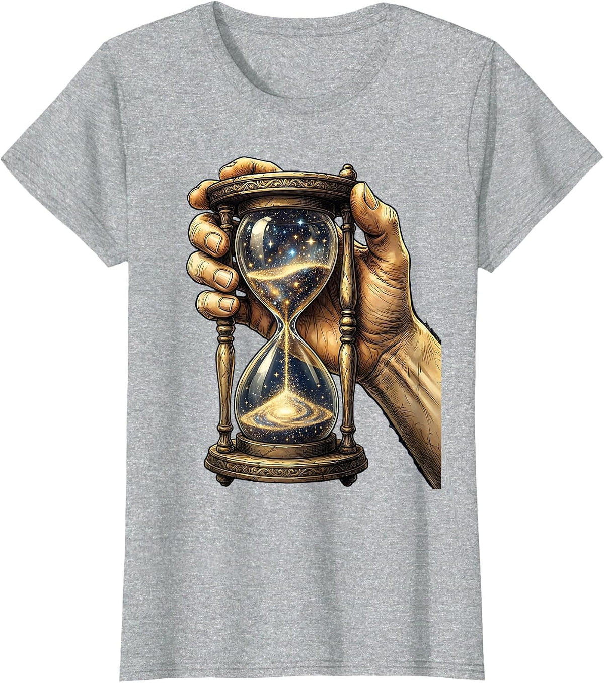 Women's Starfall Hourglass Celestial Art Design T-Shirt - Heather Grey