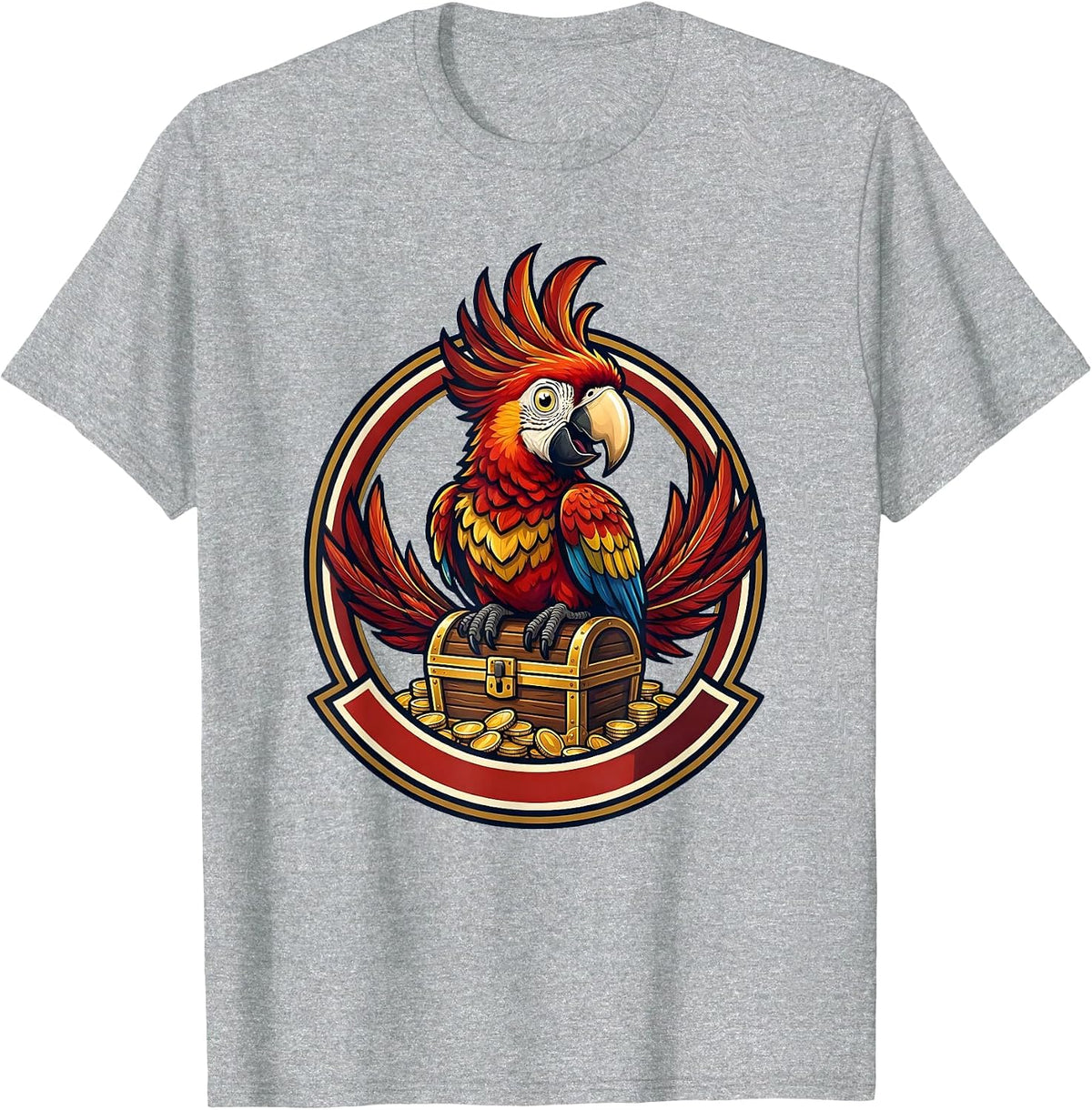 Men's Pirate Parrot on Treasure Chest Graphic Tee T-Shirt - Heather Grey