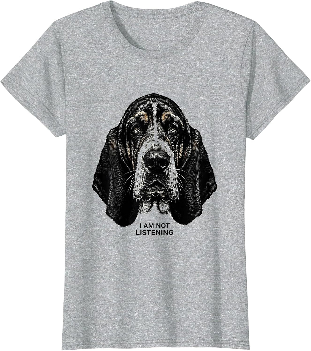 Women's I Am Not Listening Funny Basset Hound Dog Lover Dad Gift T-Shirt - Heather Grey