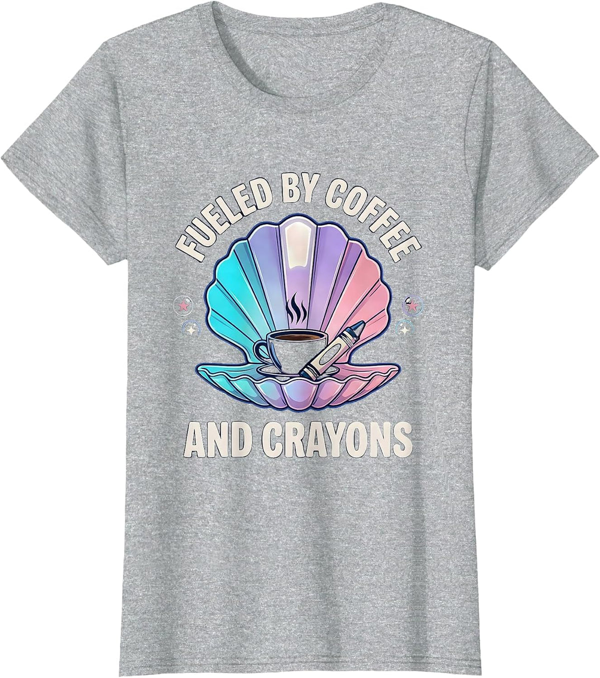 Fueled by Coffee and Crayons 2nd Grade Teacher T-Shirt - Heather Grey