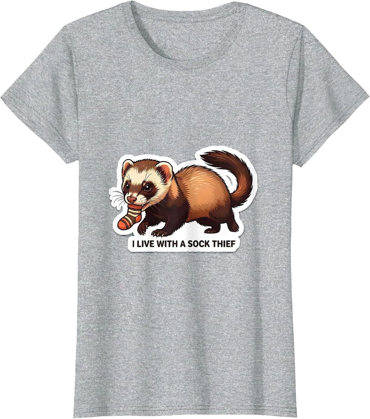 Women's I Live With A Sock Thief Funny Ferret Lover Gift For Kids T-Shirt - Heather Grey