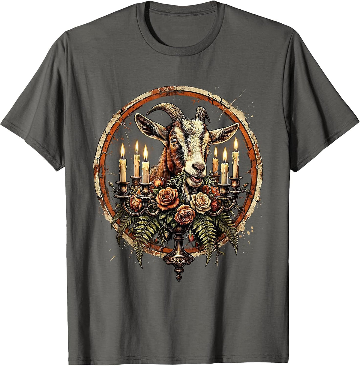 Goat Crashing the Dinner Table Funny Illustration T-Shirt - Asphalt Grey