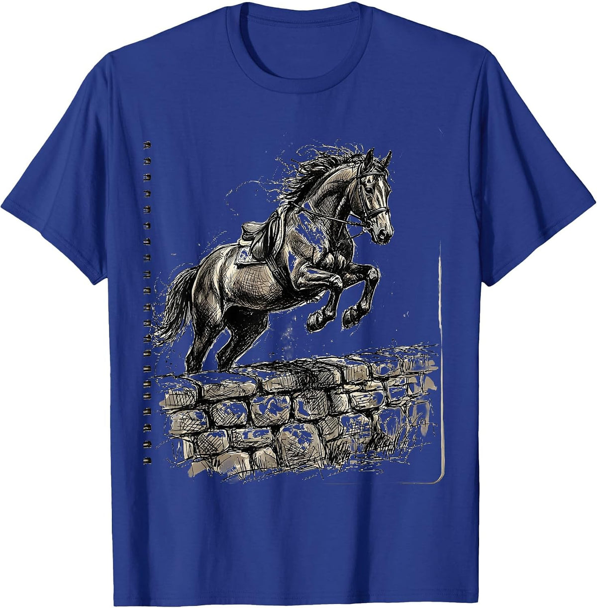 Equestrian Show Jumping Over Stone Wall T-Shirt - Royal Blue