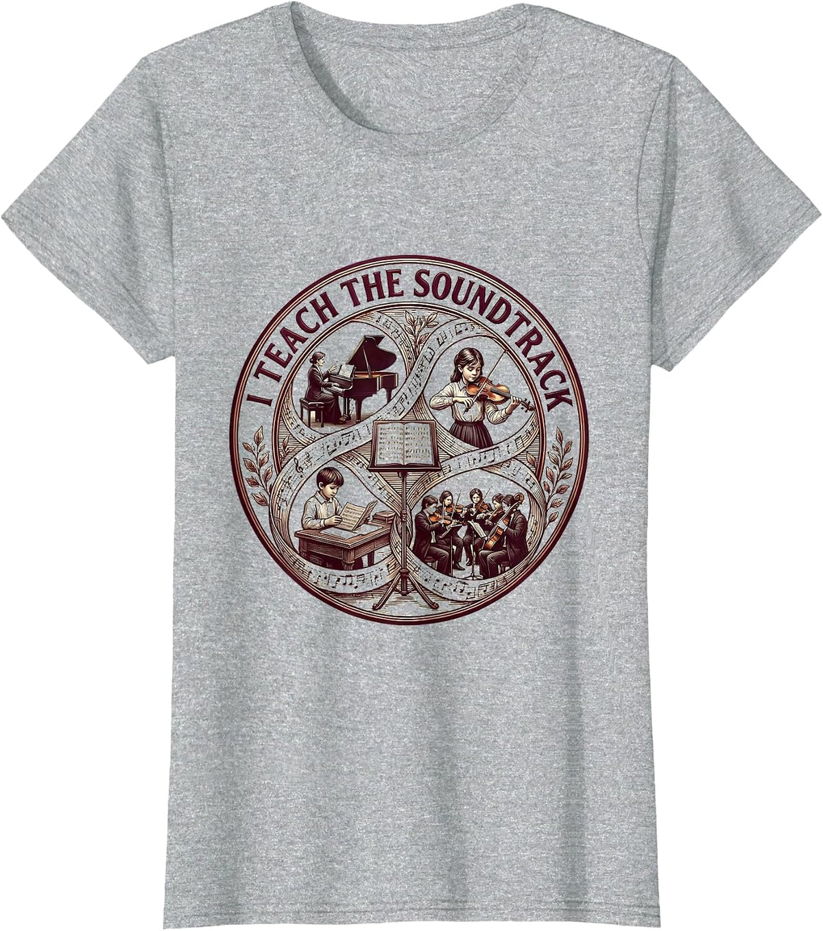 I Teach The Soundtrack Music Teacher Design T-Shirt - Heather Grey