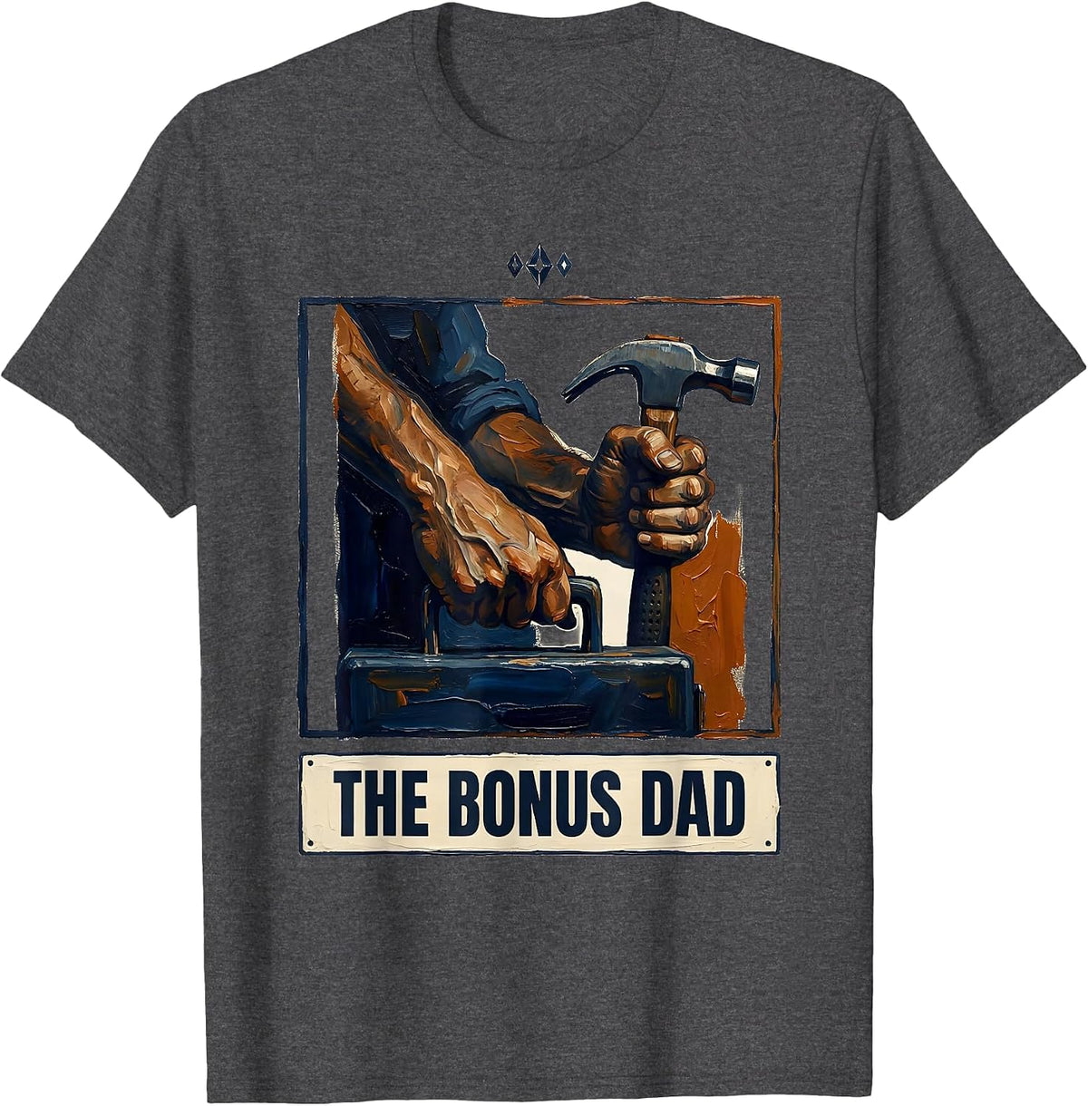 Men's The Bonus Dad Funny Tarot Card Parody Family Role Humor T-Shirt - Dark Heather Grey