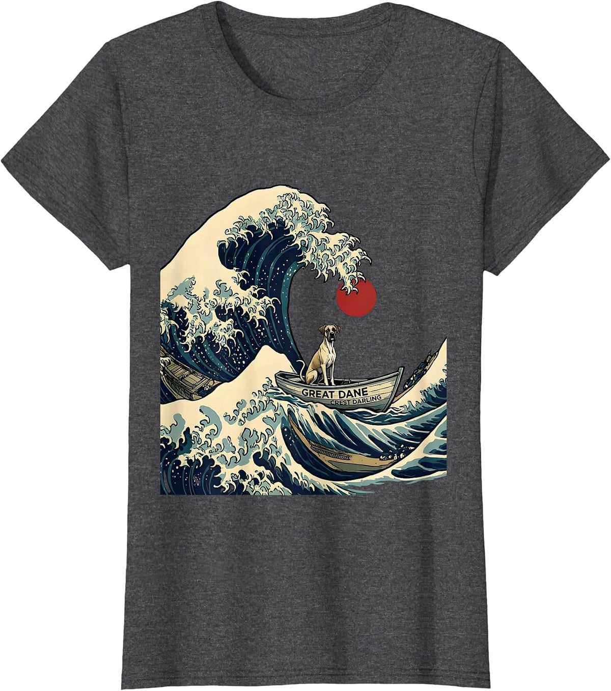 Women's Great Dane Crest Darling Cartoon Funny Dog Lover Animal T-Shirt - Dark Heather Grey