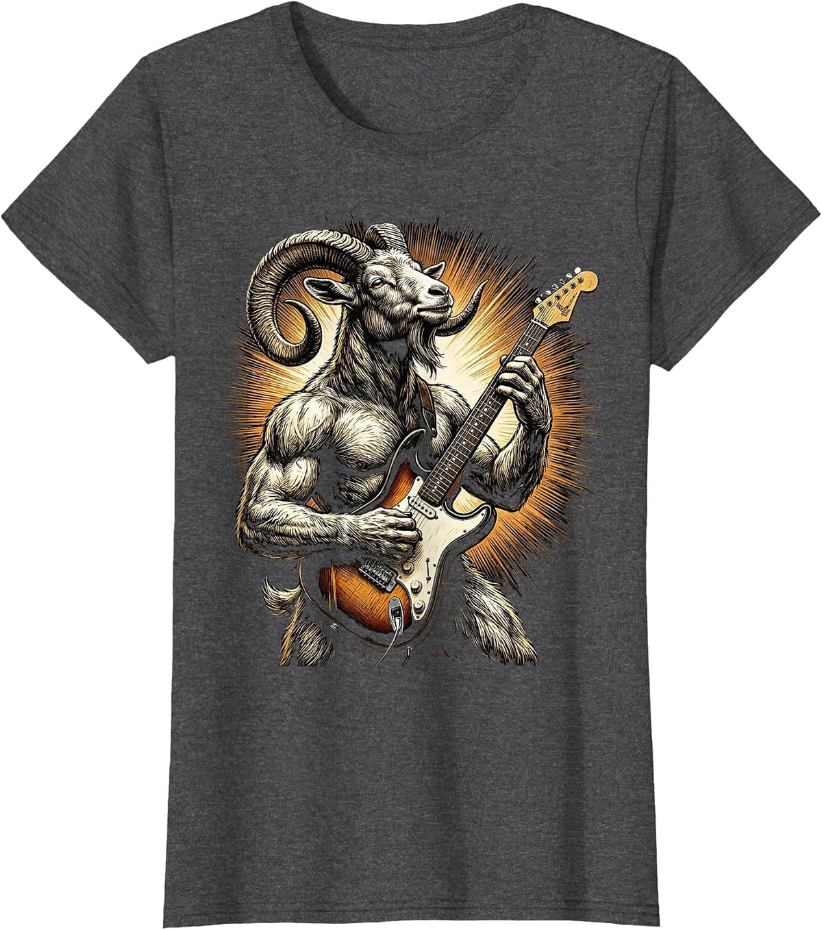 Women's Goat Rocking Electric Guitar On Stage T-Shirt - Dark Heather Grey