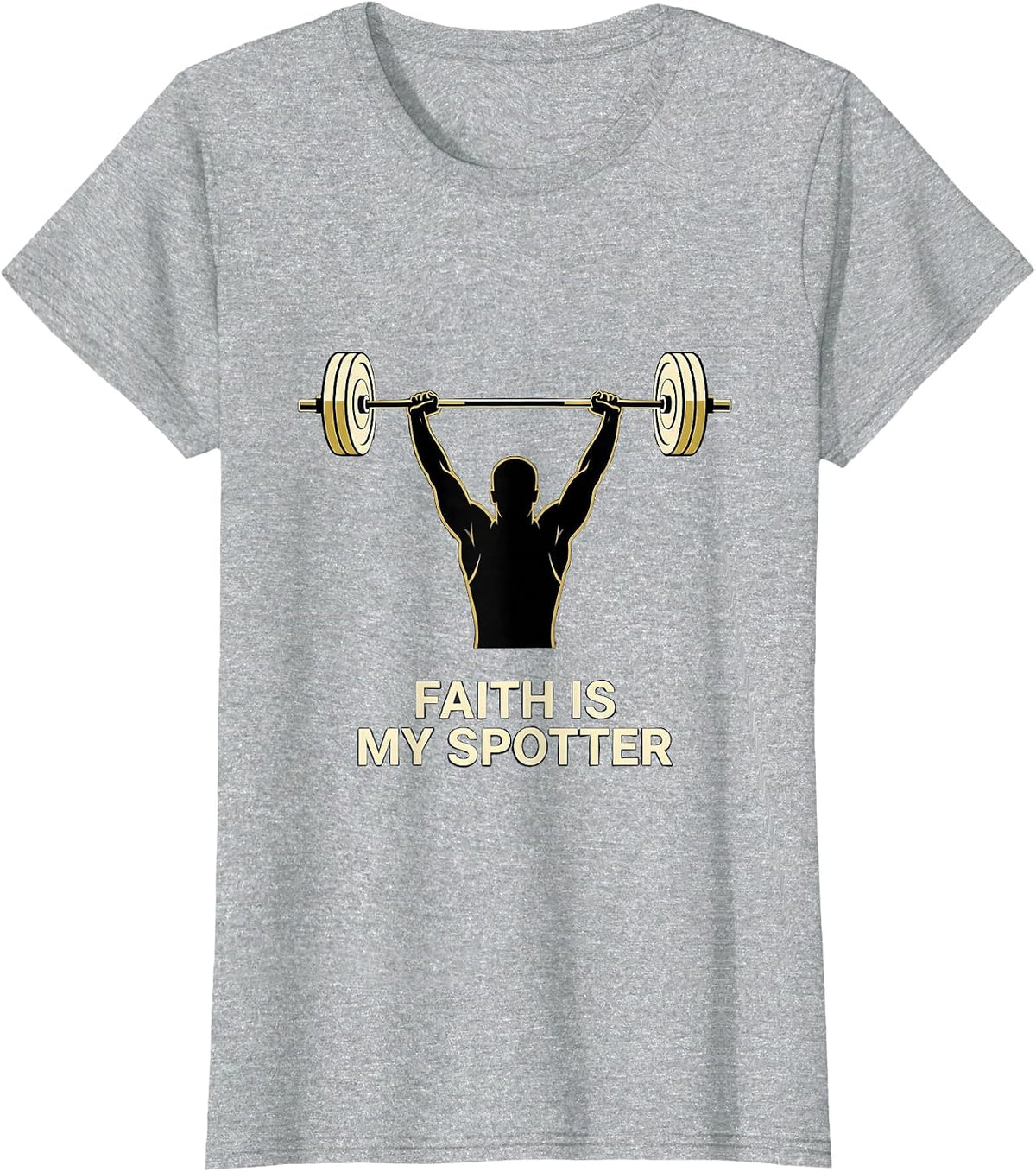 Women's Faith Is My Spotter Funny Christian Gym Weightlifter T-Shirt - Heather Grey