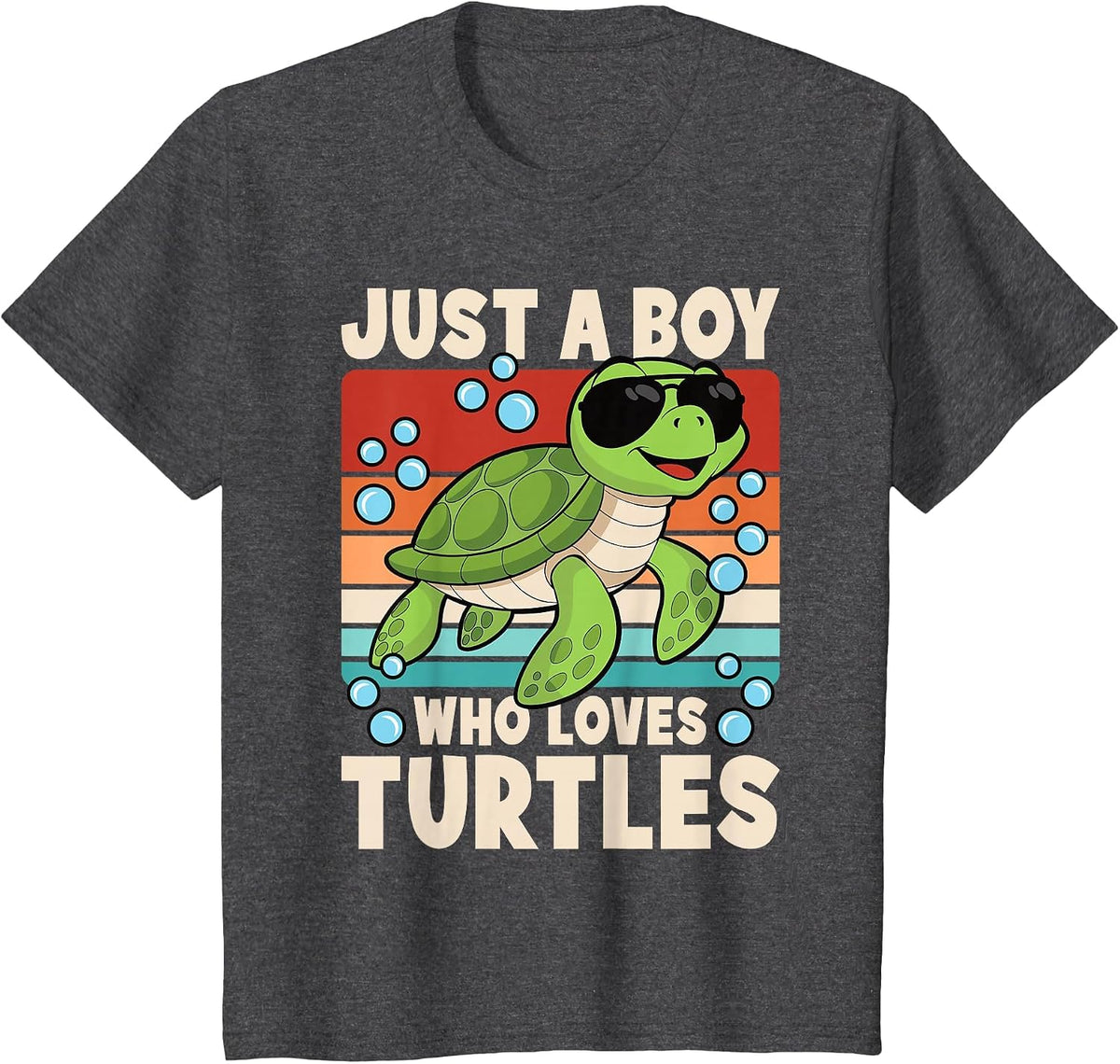 Just A Boy Who Love Turtles Retro Sea Turtle Boys Kids T-Shirt - Dark Heather Grey