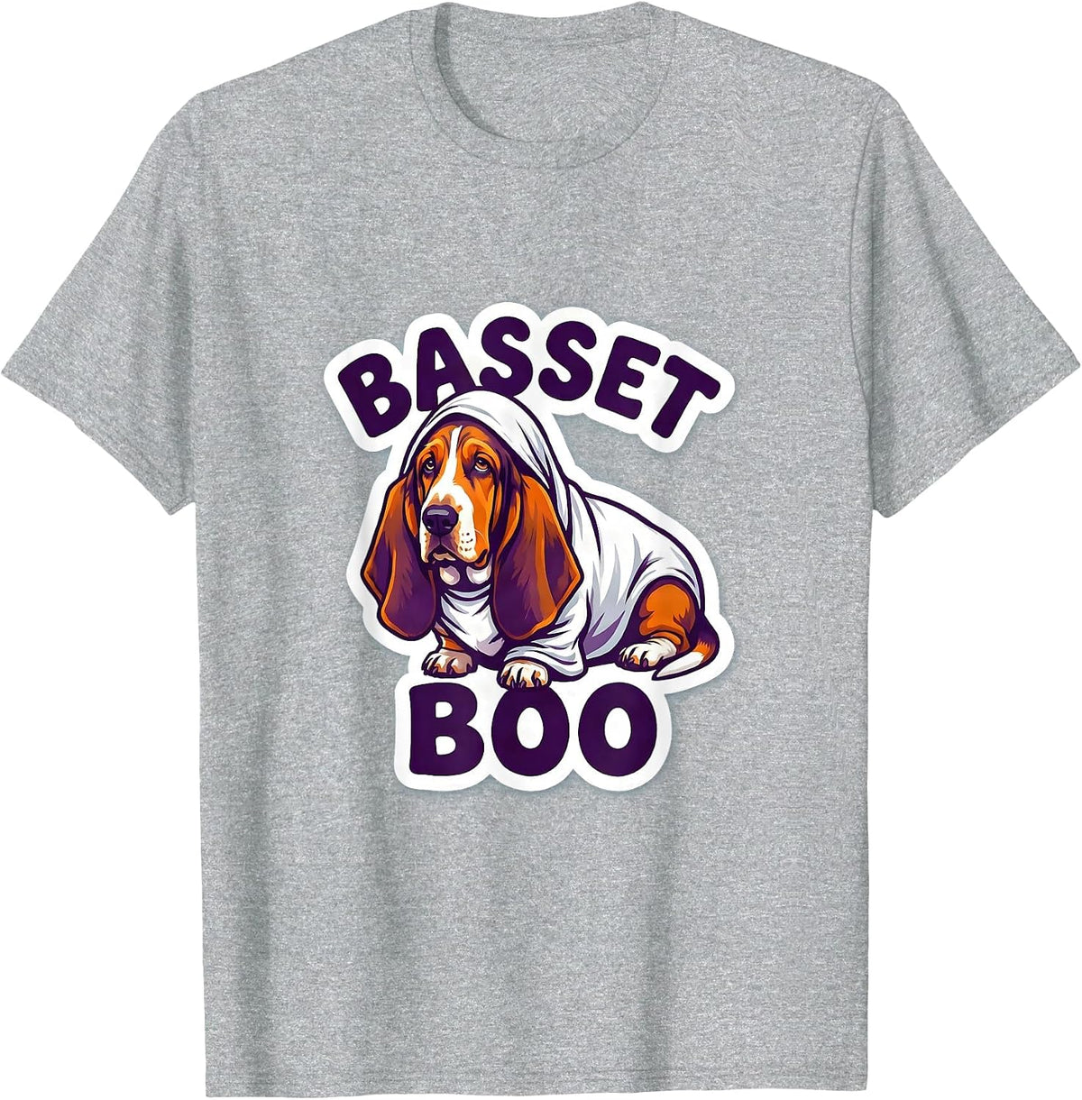 Men's Bassetboo Funny Basset Hound Ghost Halloween Dog Lover T-Shirt - Heather Grey