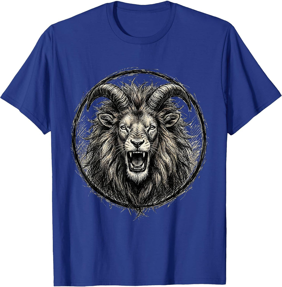 Men's Fierce Goat Roaring Lion Wild Mane Graphic T-Shirt - Royal Blue