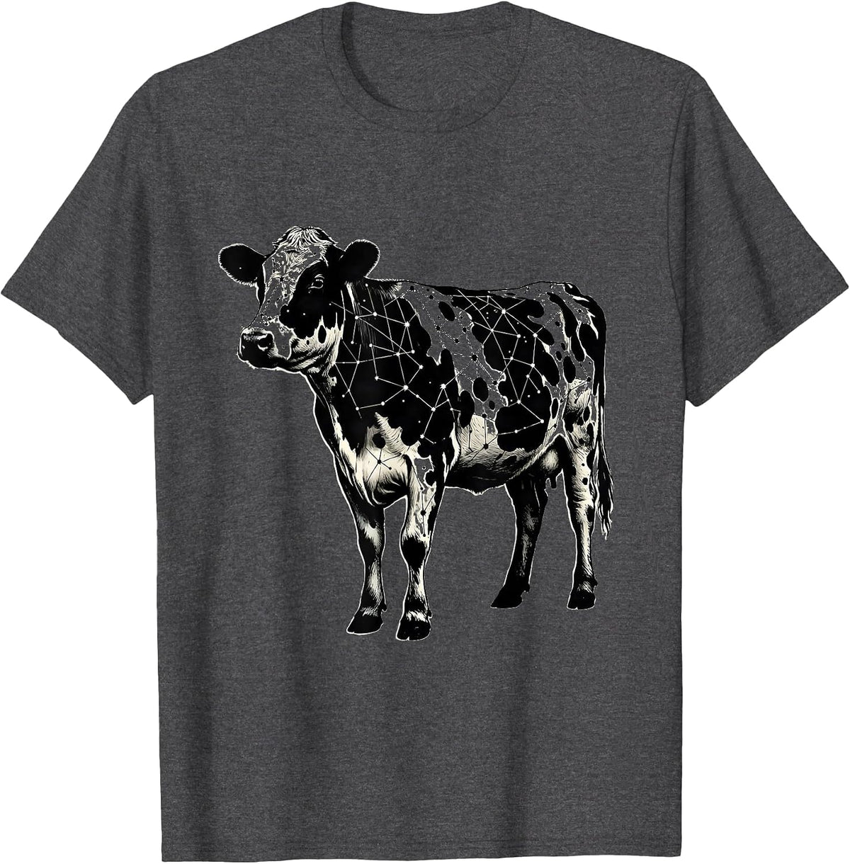 Cow Print Constellation Map Graphic Tee T-Shirt - Dark Heather Grey