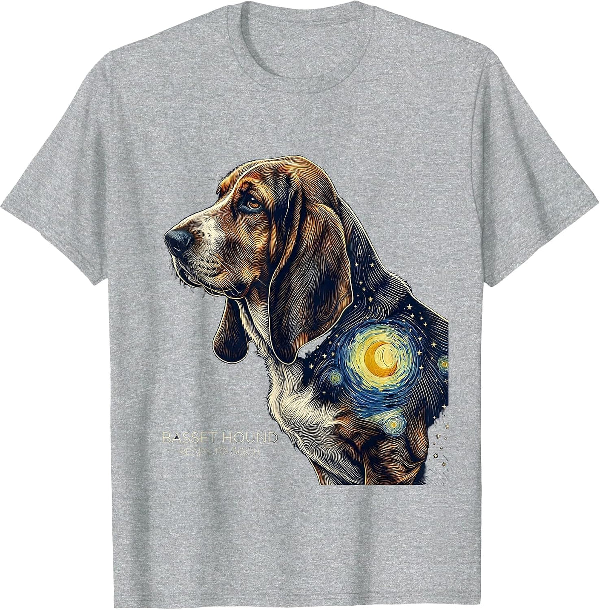Men's Basset Hound Ready to Gogh Line Art Dog Lover Gift T-Shirt - Heather Grey