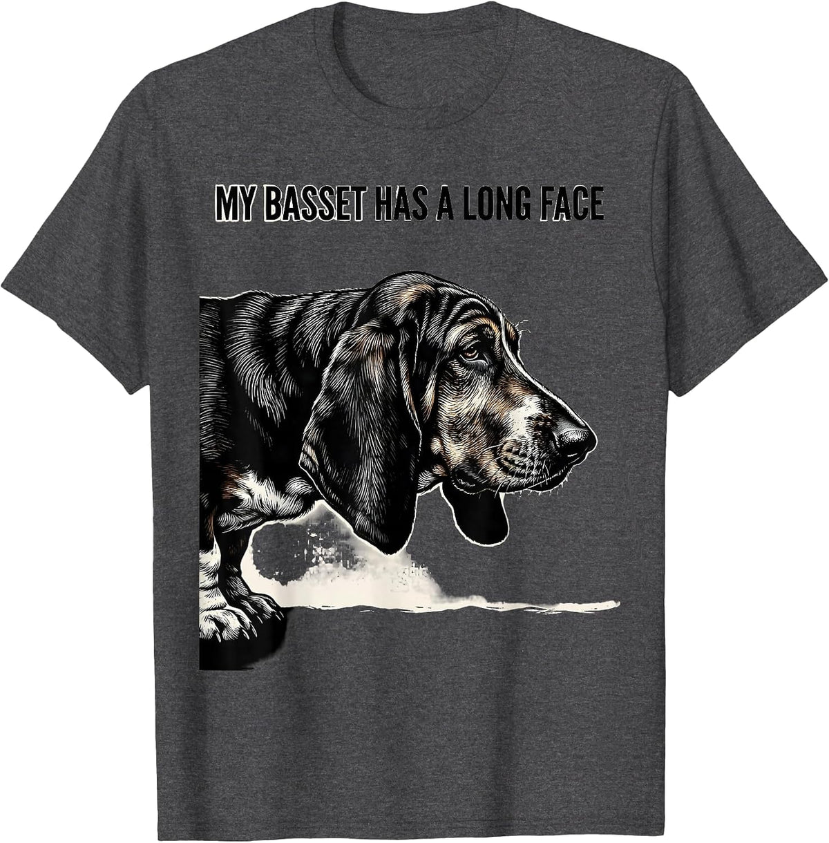 Men's My Basset Has A Long Face Funny Basset Hound Dog Lover Gift T-Shirt - Dark Heather Grey