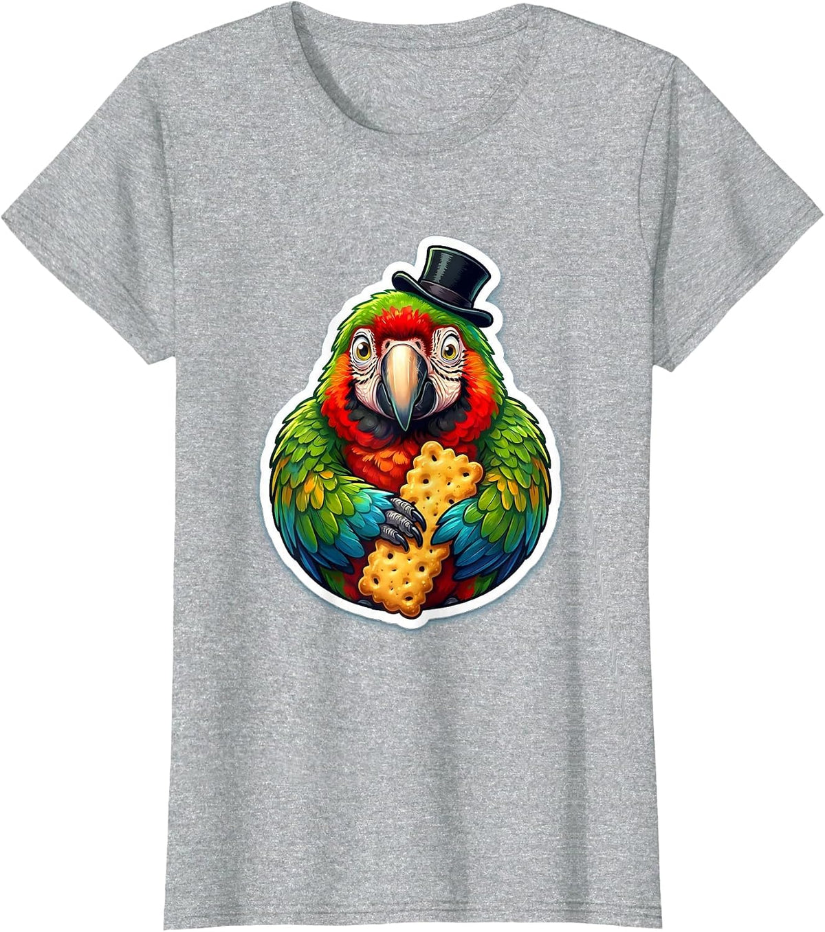 Pirate Parrot Stealing Cracker Funny Graphic T-Shirt - Heather Grey