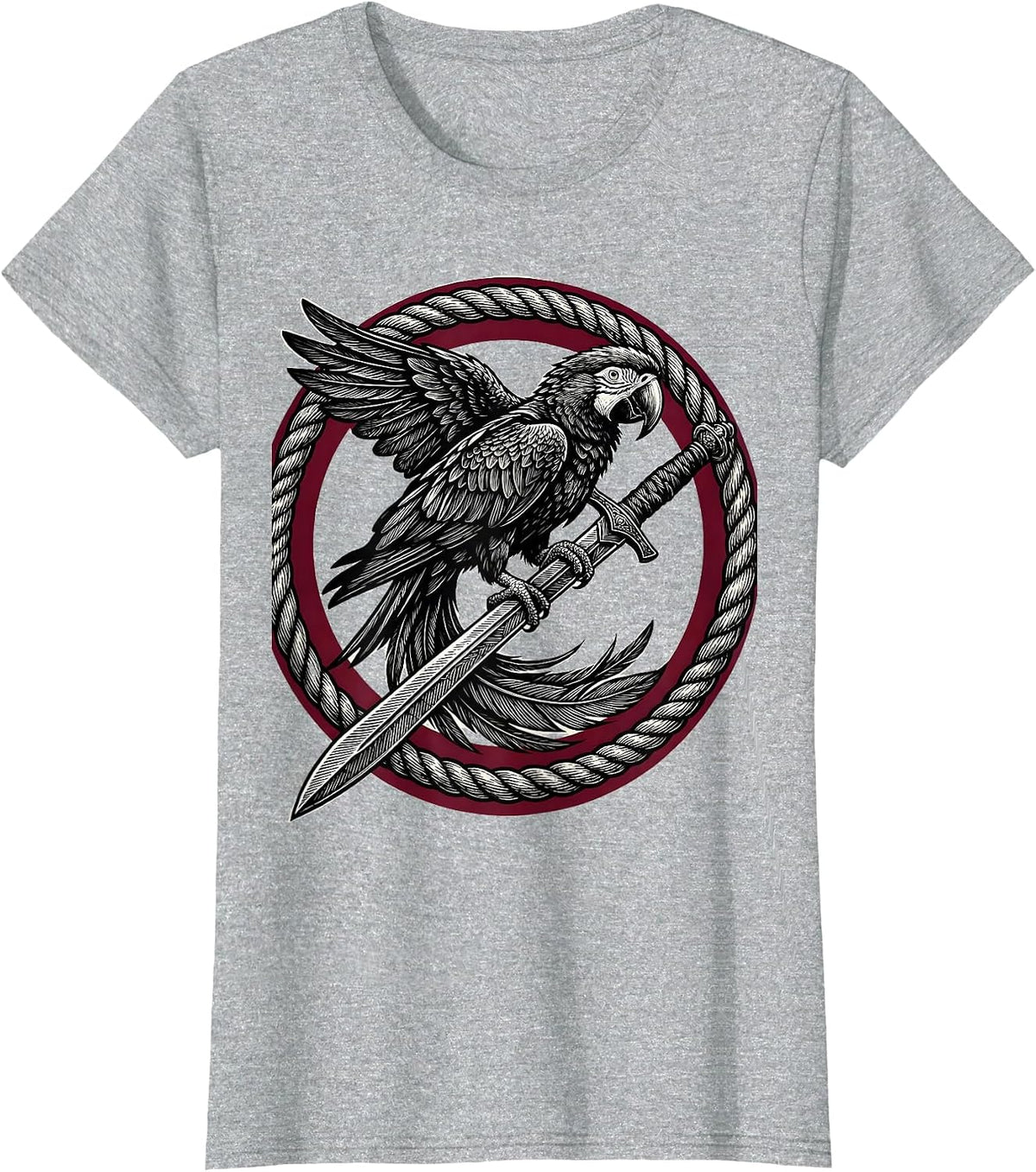 Women's Pirate Parrot Perched on Sword Graphic T-Shirt - Heather Grey