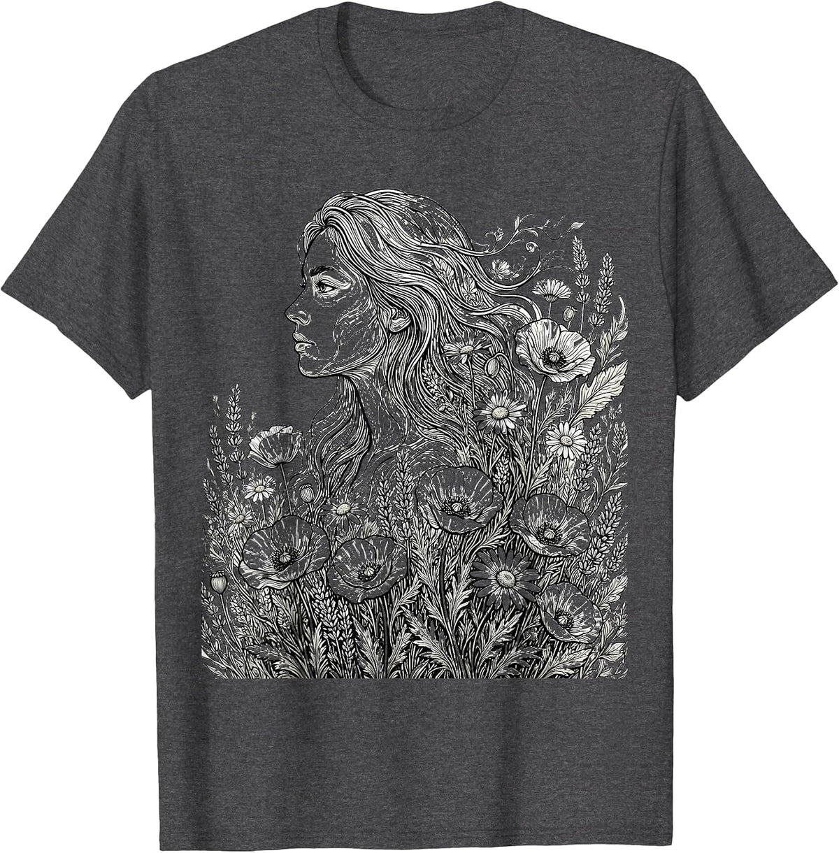Autism Wildflower Hair Bloom Illustration T-Shirt - Dark Heather Grey