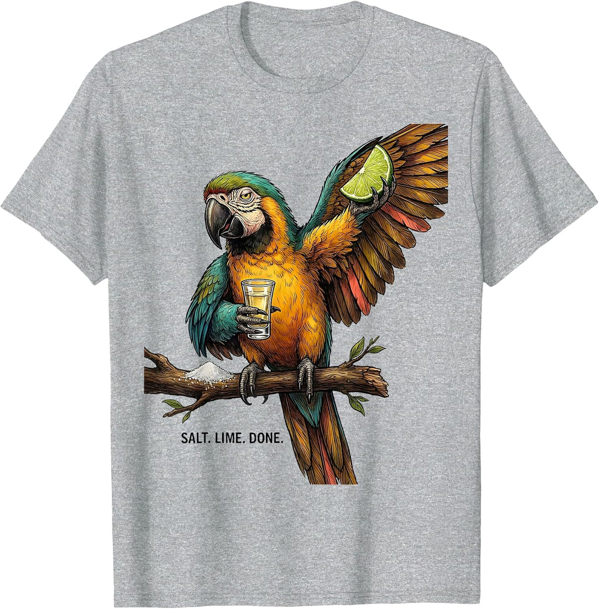 Men's Salt. Lime. Done. Funny Tequila Parrot Drinking Humor T-Shirt - Heather Grey