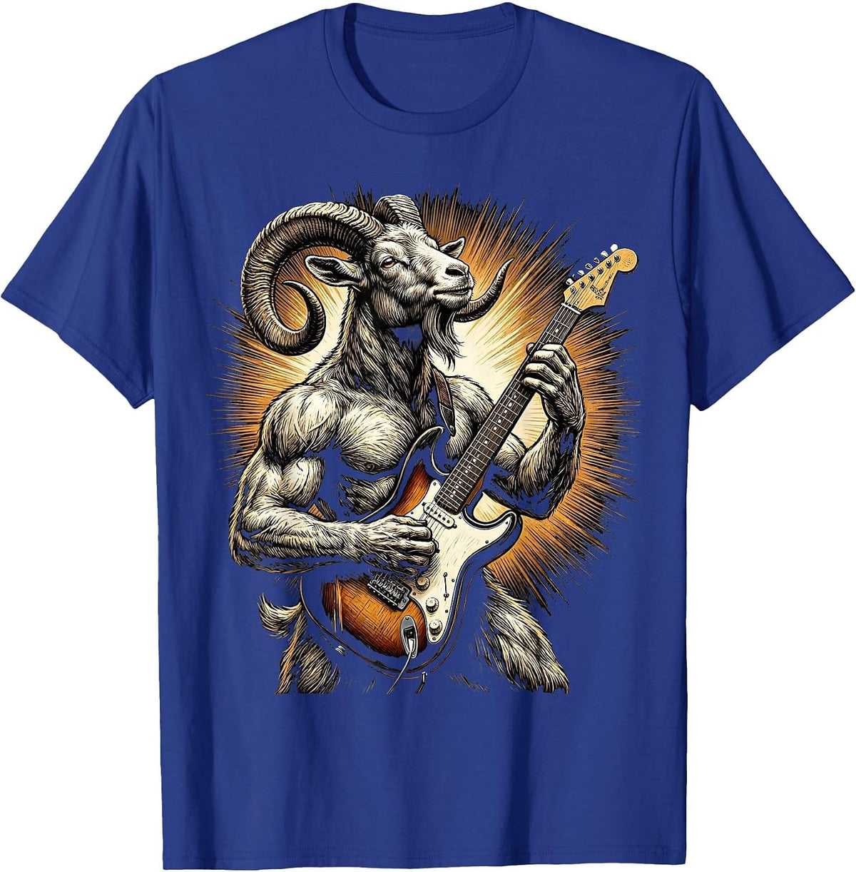 Men's Goat Rocking Electric Guitar On Stage T-Shirt - Royal Blue