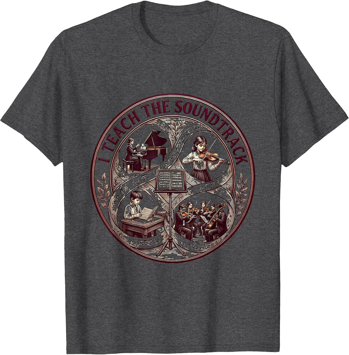 I Teach The Soundtrack Music Teacher Design T-Shirt - Dark Heather Grey