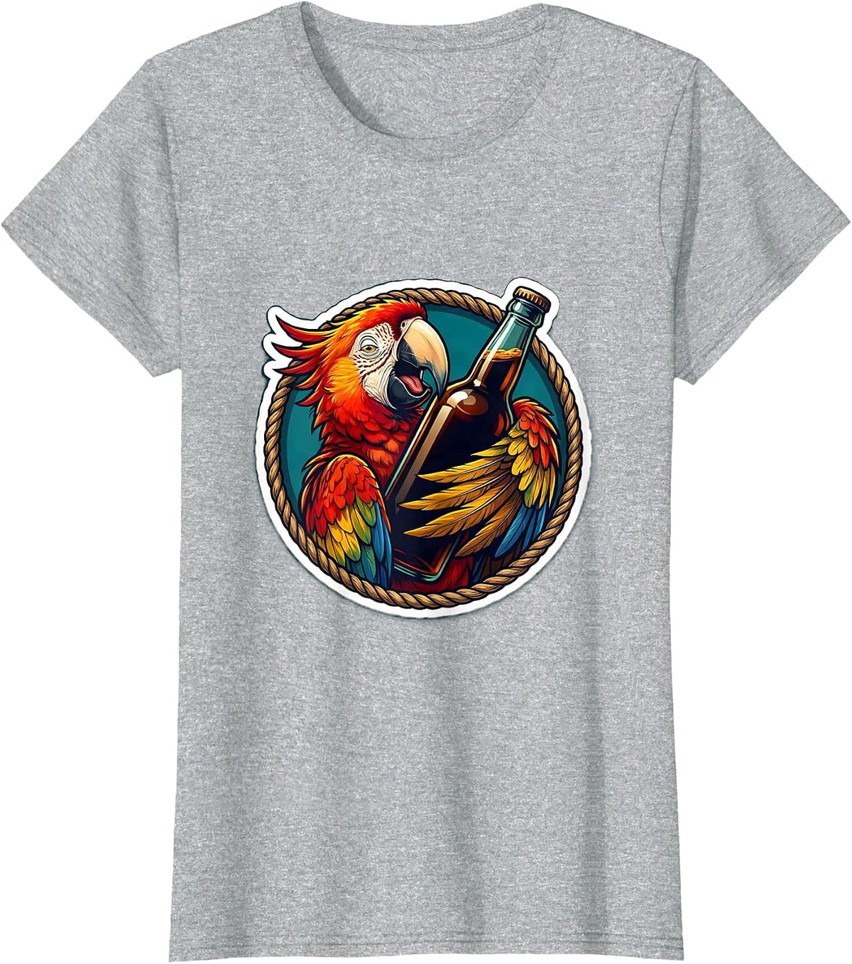 Women's Pirate Parrot Sneaking Sip of Rum Funny Drinking T-Shirt - Heather Grey