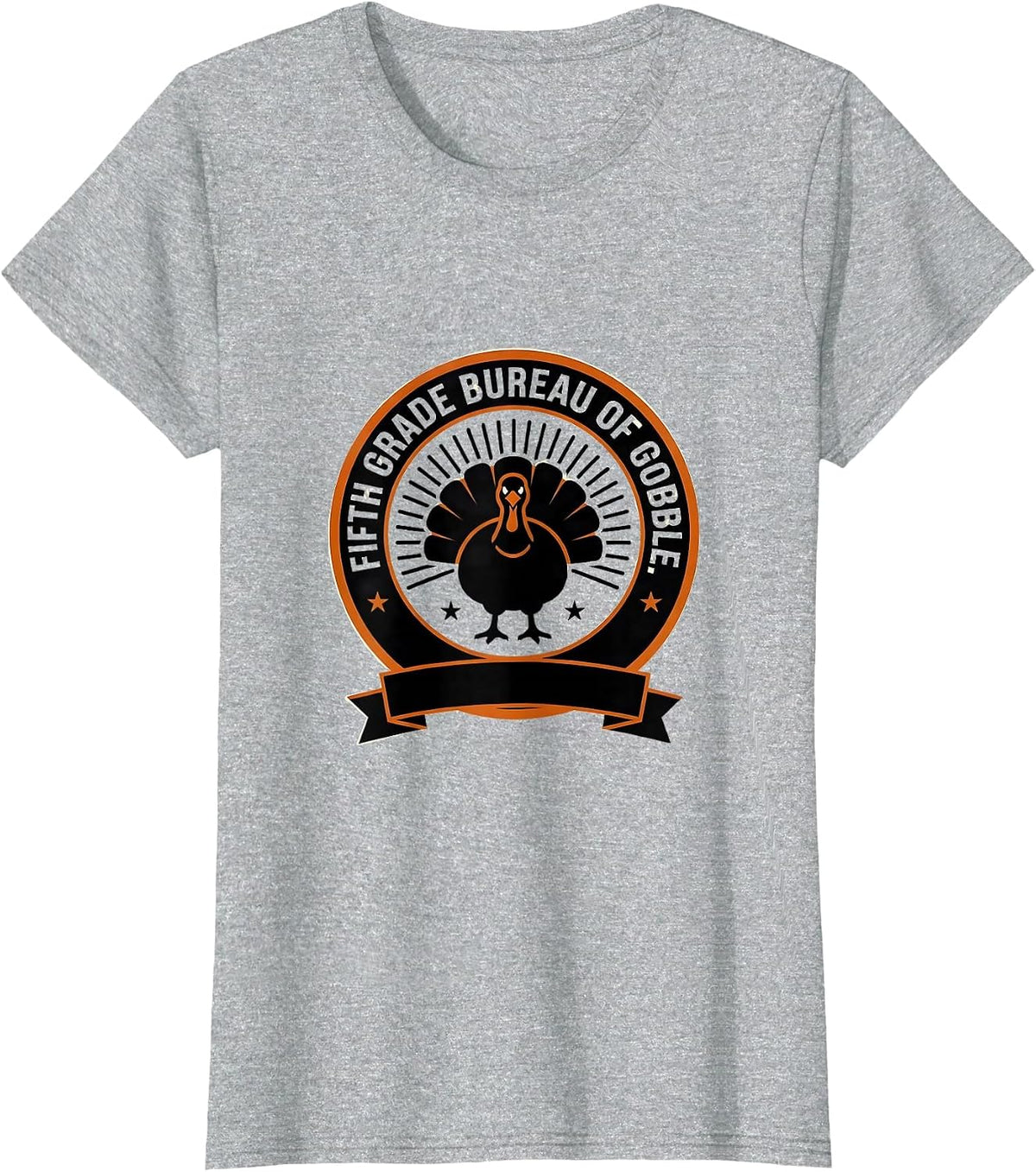 Women's Fifth Grade Bureau of Gobble Teacher Team Thanksgiving Crew T-Shirt - Heather Grey