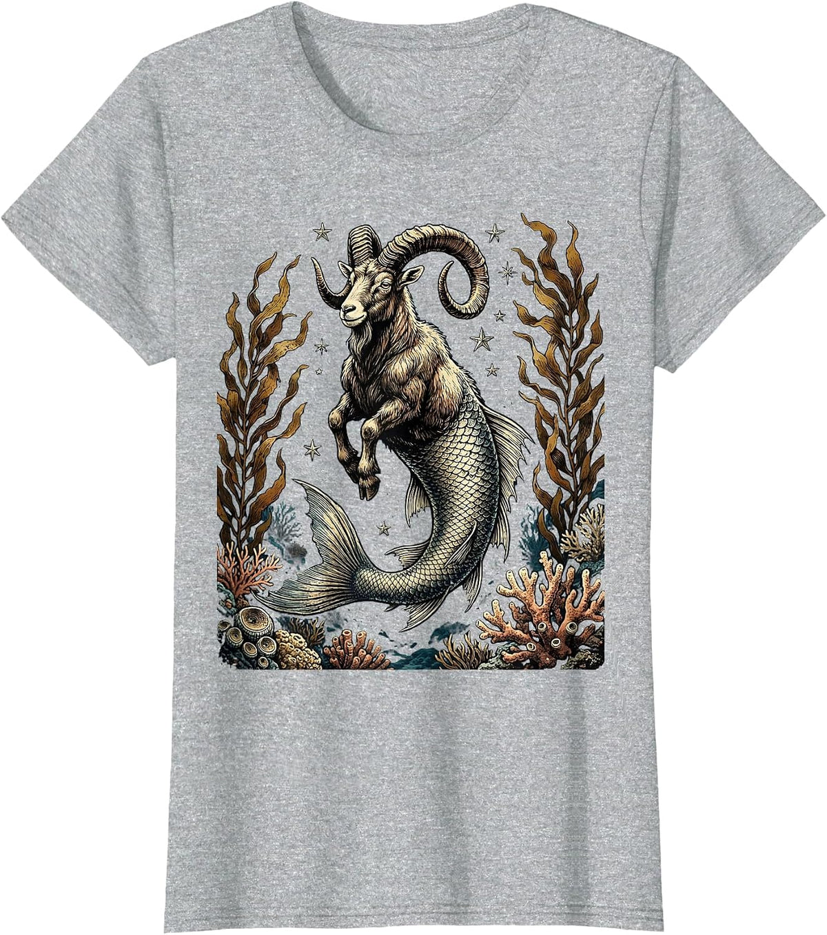 Women's Capricorn Zodiac Deep Sea Fish-Tailed Goat T-Shirt - Heather Grey