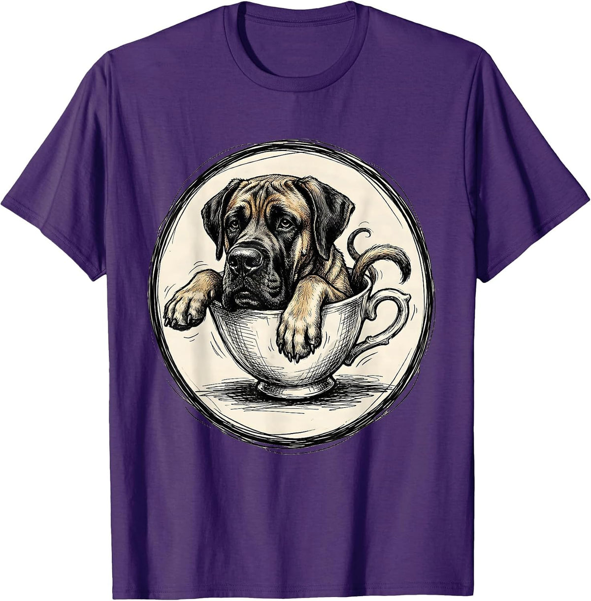 Giant Great Dane in a Tiny Teacup Funny Dog T-Shirt - Purple