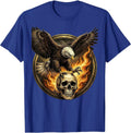 Bald Eagle Landing on Flaming Skull Graphic T-Shirt - Royal Blue