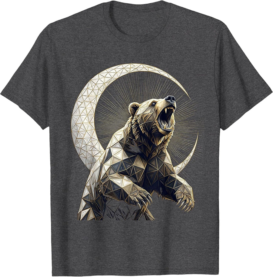Men's Bear Roaring at Crescent Moon Graphic Tee T-Shirt - Dark Heather Grey