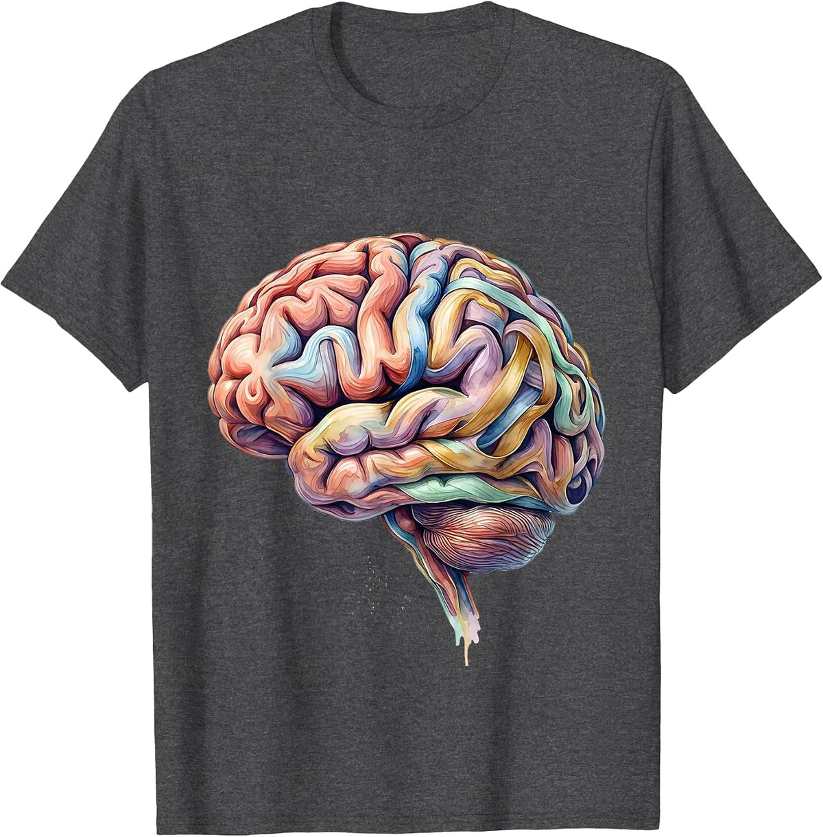 Autism Awareness Rainbow Brain Illustration T-Shirt - Dark Heather Grey