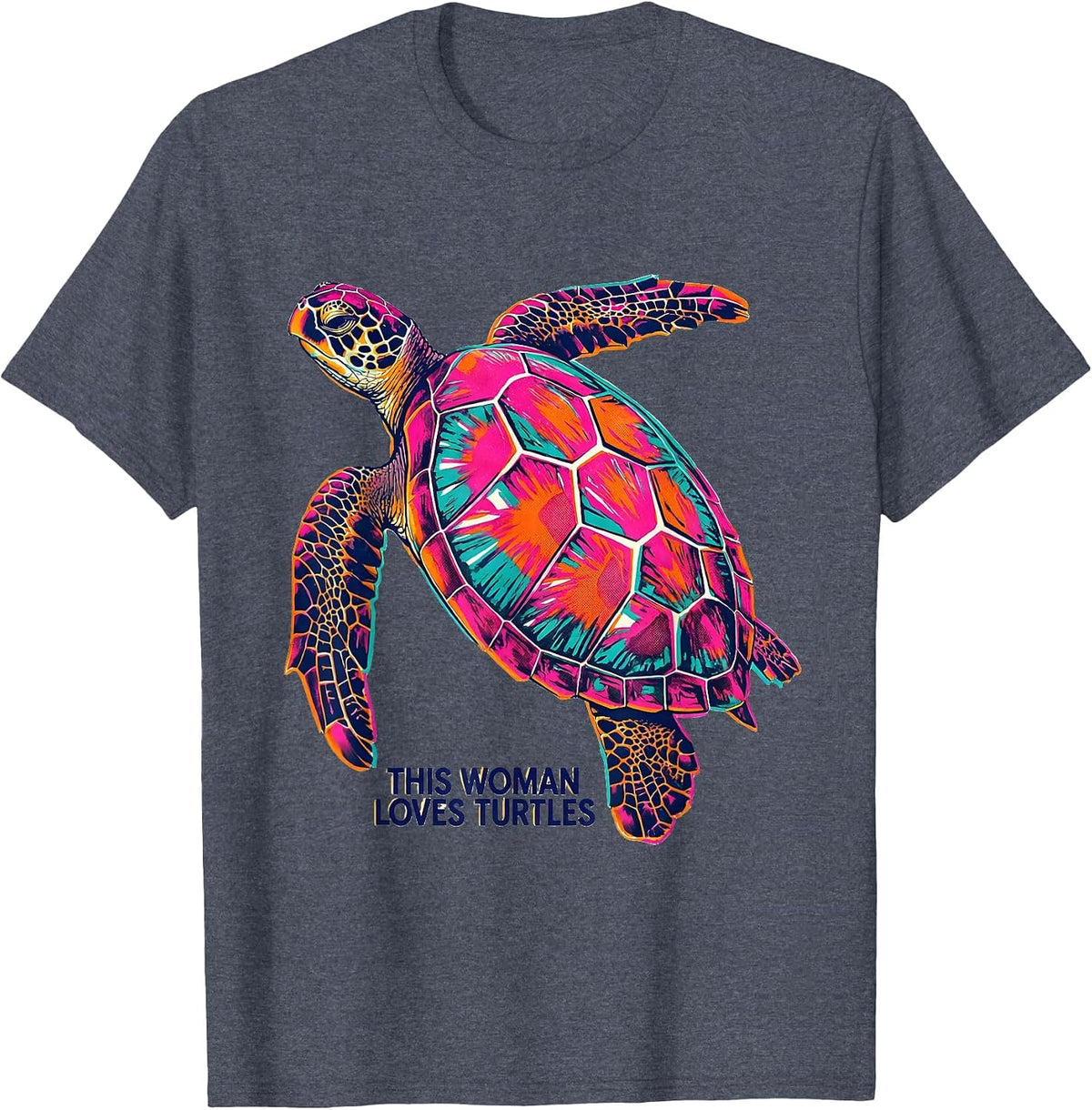 This Woman Loves Turtles Risograph Sea Turtle Lover Gift T-Shirt - Heather Blue