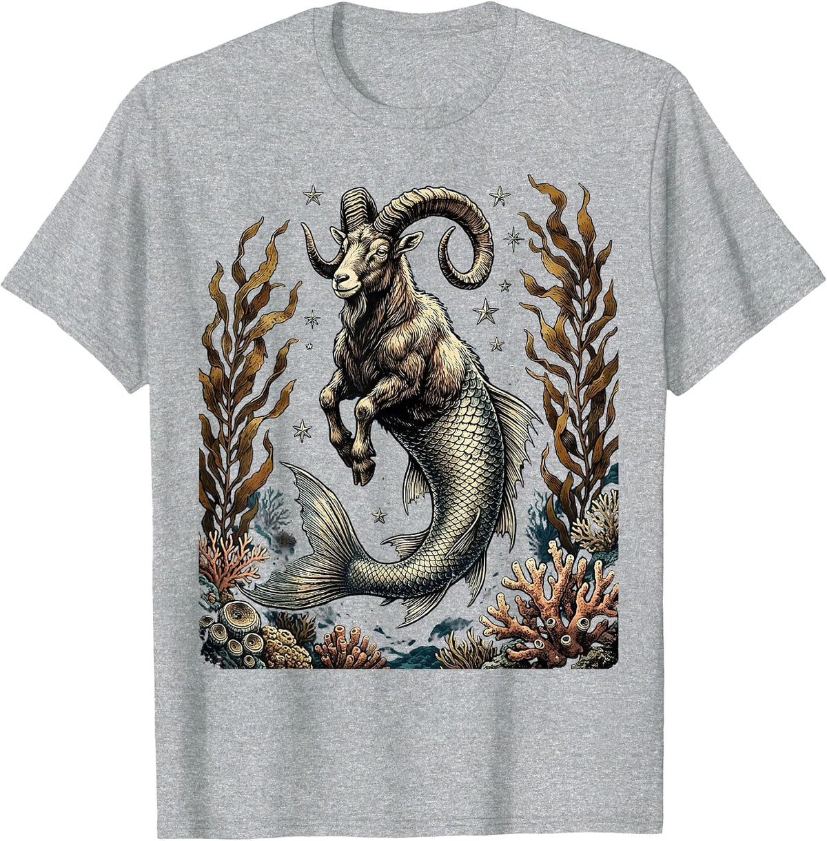Men's Capricorn Zodiac Deep Sea Fish-Tailed Goat T-Shirt - Heather Grey