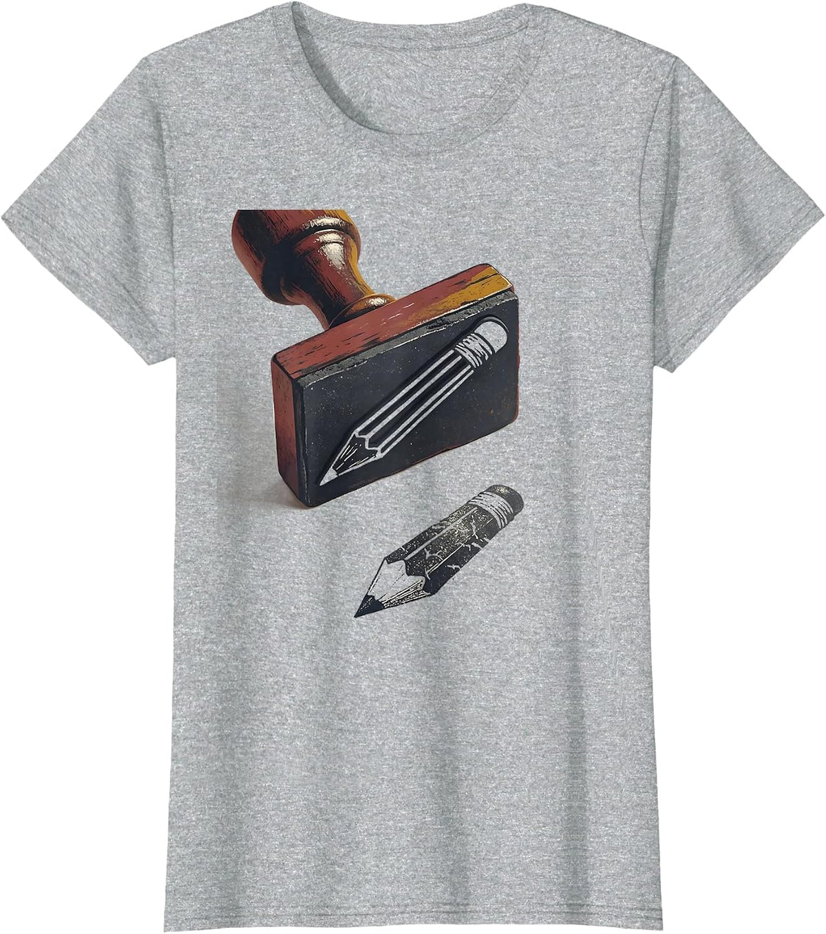 Stamp Pencil Editorial College Student Humor Novelty T-Shirt - Heather Grey