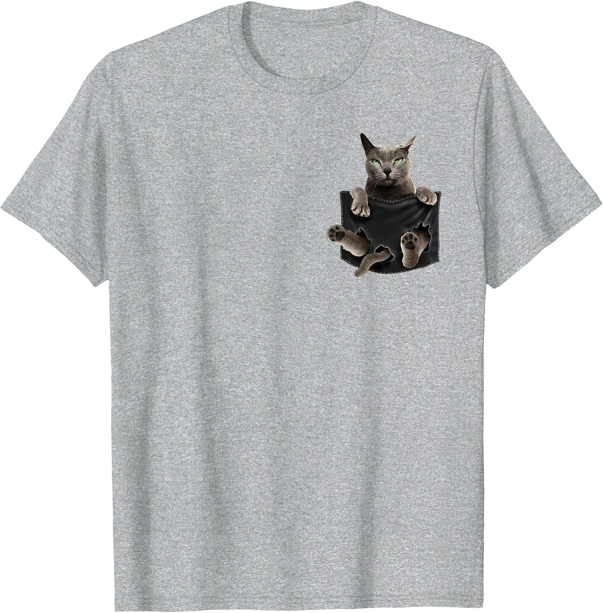 Russian Blue Cat in Pocket T-Shirt - Heather Grey