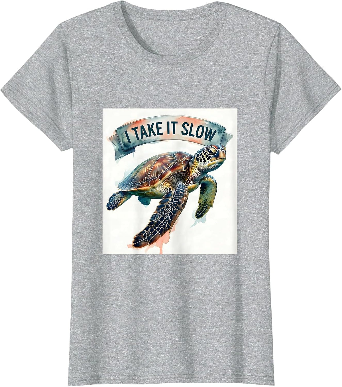 I Take It Slow Watercolor Sea Turtle Ocean Animal Lover T-Shirt - Heather Grey