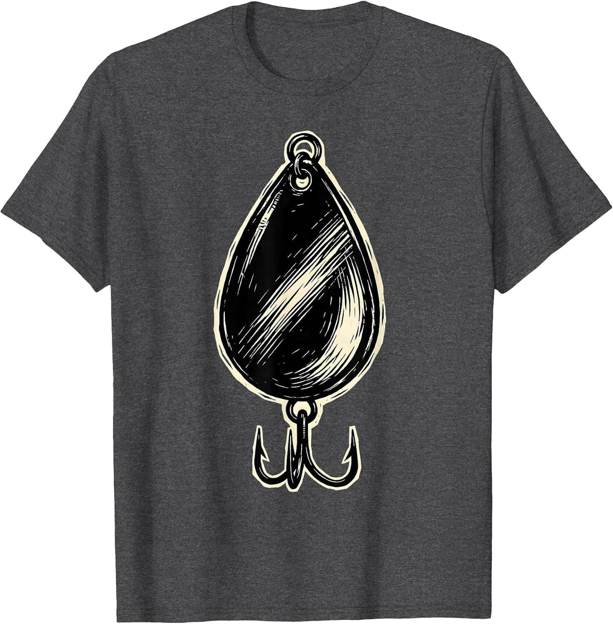 Men's Fishing Lure Treble Hook Graphic Tee T-Shirt - Dark Heather Grey