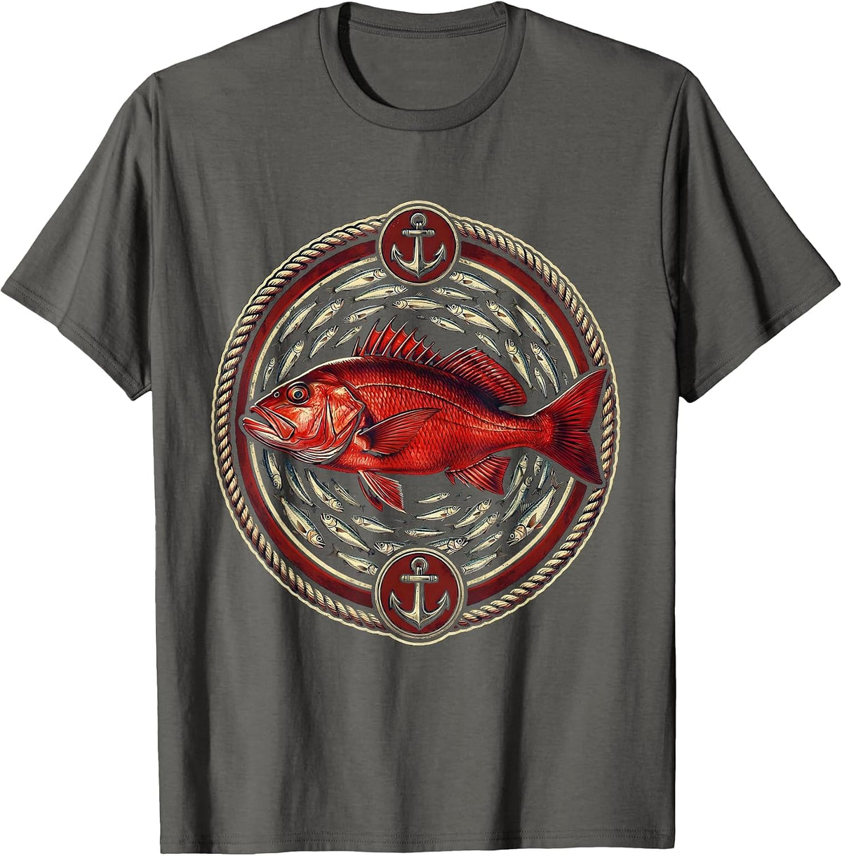 Red Snapper Baitfish Gulf of Mexico Fishing Art T-Shirt - Asphalt Grey
