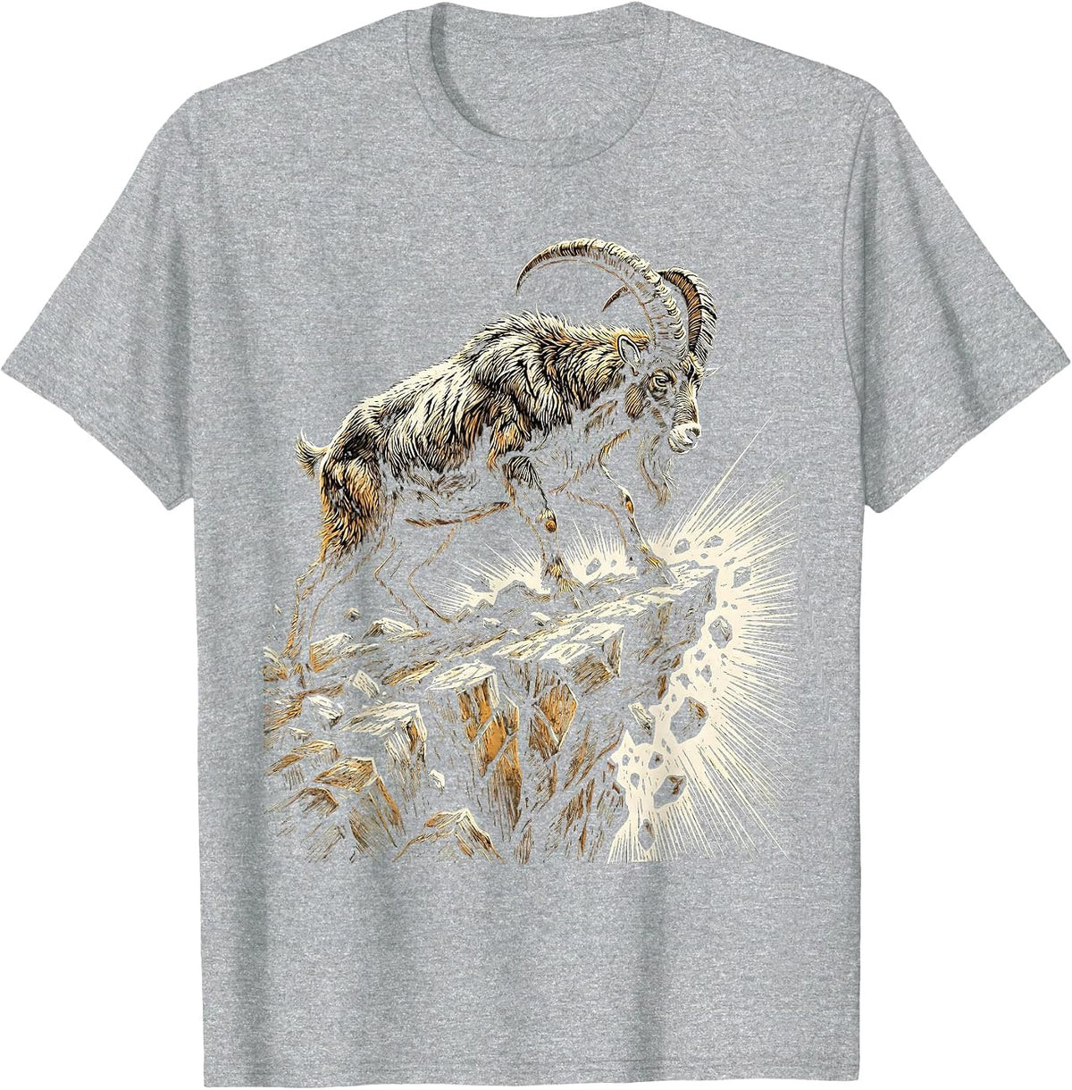 Men's Feral Goat on Crumbling Cliff Edge Illustration T-Shirt - Heather Grey
