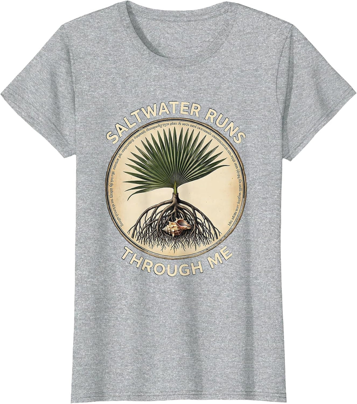Saltwater Runs Through Me Caribbean Design T-Shirt, Women, Heather Grey, Large - As Pictured