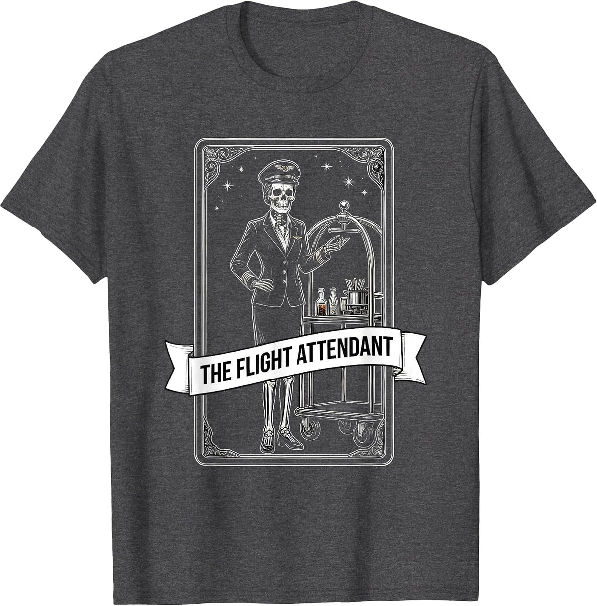 Men's The Flight Attendant Skeleton Tarot Card Halloween Role T-Shirt - Dark Heather Grey