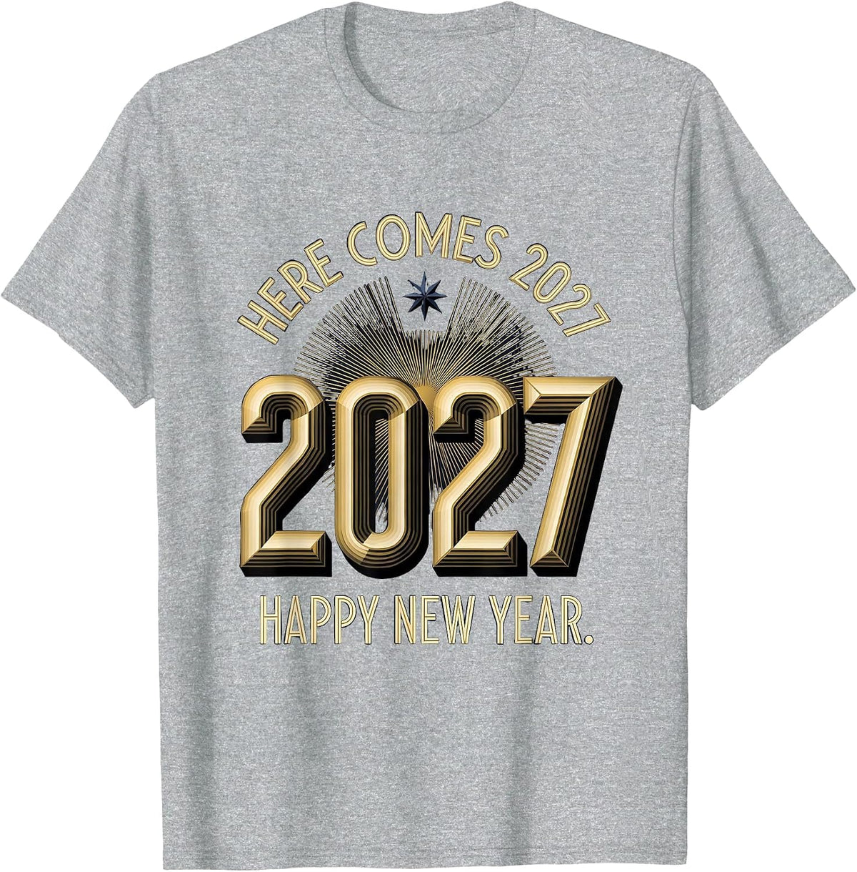 Men's Here Comes 2027 Happy New Year Art Deco Party Host Family T-Shirt - Heather Grey