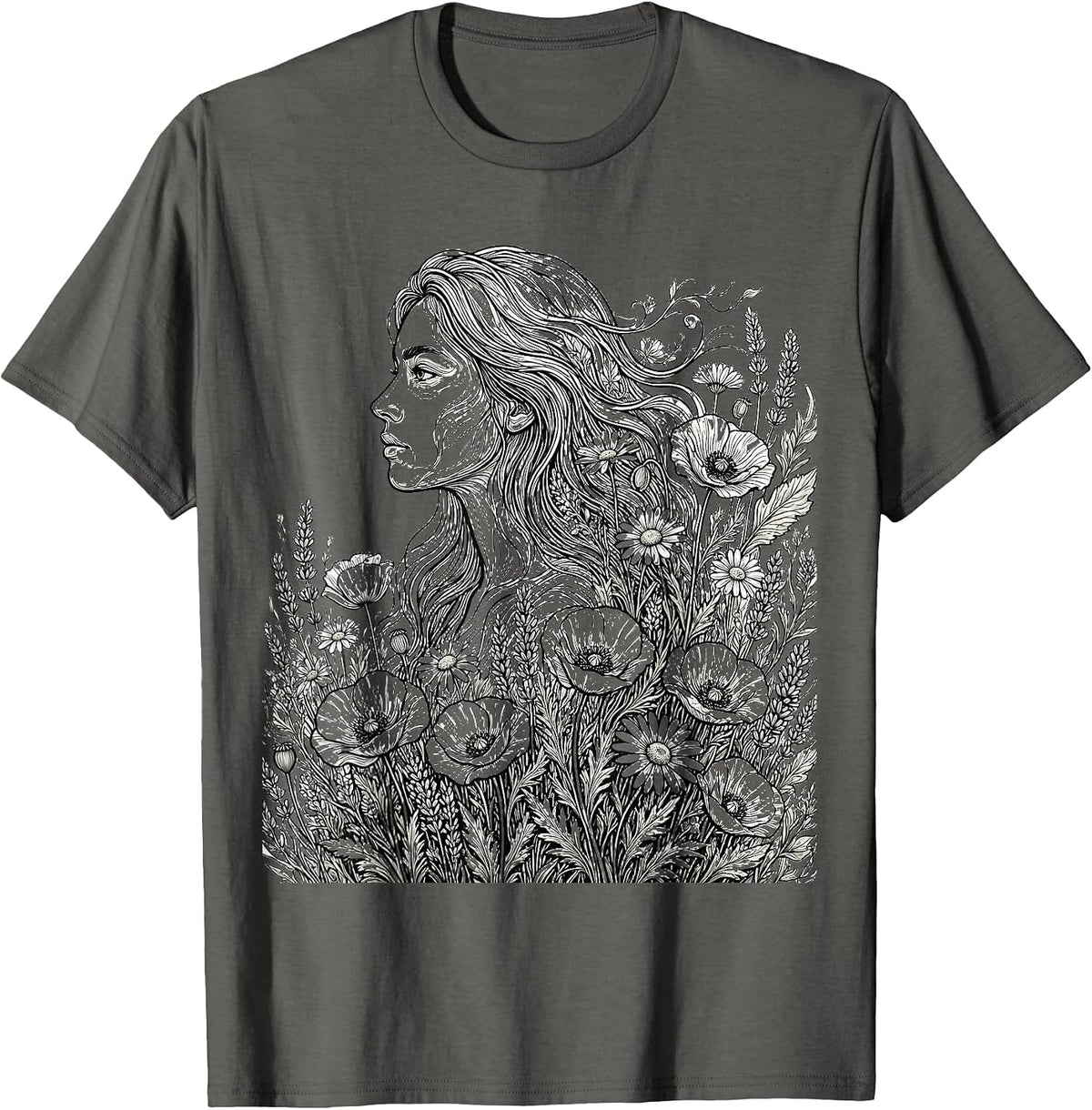 Autism Wildflower Hair Bloom Illustration T-Shirt - Asphalt Grey